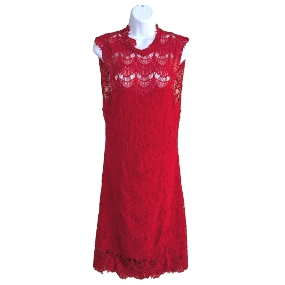 Free People Daydream Cherry Red Lace Dress Size L